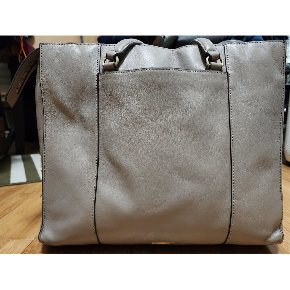 Rebecca Minkoff Regan Satchel Tote Handbag Stone Gray Leather Gold Hardware Lg